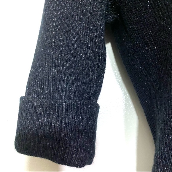 INC cowl neck cuffed short sleeve BLACK sparkly sweater with front pockets - Picture 8 of 11